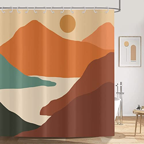 ASDCXZ Boho Duschvorhang 180x200 cm, Modern Abstrakt Kunst Boho Style Sonnenuntergang Spitze Bunt Bad Waschbar Duschvorhänge Polyester Textil Wasserdicht Duschvorhang für Badewanne mit 12 Haken