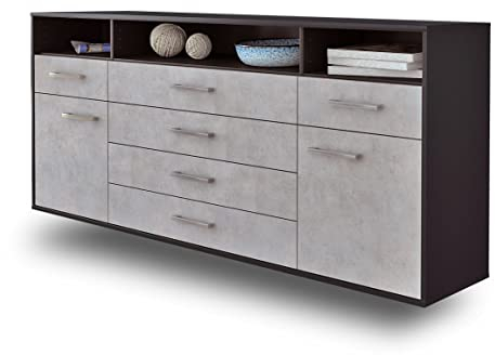 Lqliving Kommode Sideboard Bellevue, Korpus in anthrazit matt, Front in moderner Beton Optik (180x77x35cm), inkl. Metall Griffen, Wandmontage, Made in Germany
