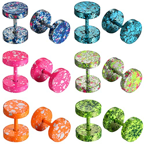 Flongo 12 Pcs Ohrringe Fake Plug Camouflage-Ohrringe Fluoreszierende Ohrringe aus Edelstahl Mehrfarbiges Ohrstecker-Set Bonbonfarben Ohrringe für Männer und Frauen Faks Tunnel