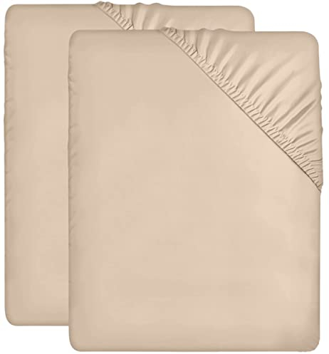 Utopia Bedding - 2er Set Spannbettlaken 180x200cm - Beige - Gebürstete Mikrofaser Spannbetttuch - 35 cm Tiefe Tasche