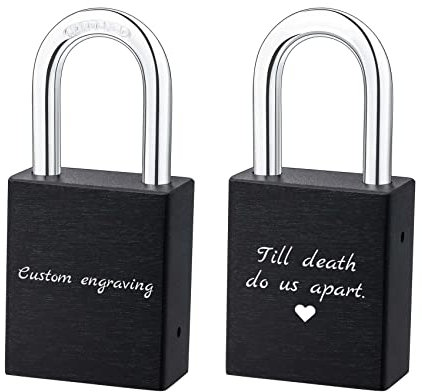 MunkiMix Cadenas D'amour Gravure Photo/Text/Date/Symboles Personnaliser Cadeau pour Couples Hommes Femmes Petit Ami Amant Anniversaire Valentin Anniversaire (Noir/Texte)