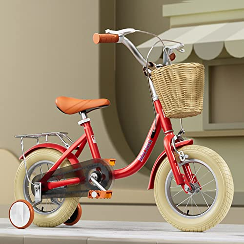 CARWERL Kinderfahrrad für 2-11 Jahre alte Jungen und Mädchen, 12 14 16 18 20 Kinderfahrrad mit Stabilisatoren/Vorder- und Hinterradbremse/Korb, Anfänger Trainingsfahrrad,Rot,18 inch