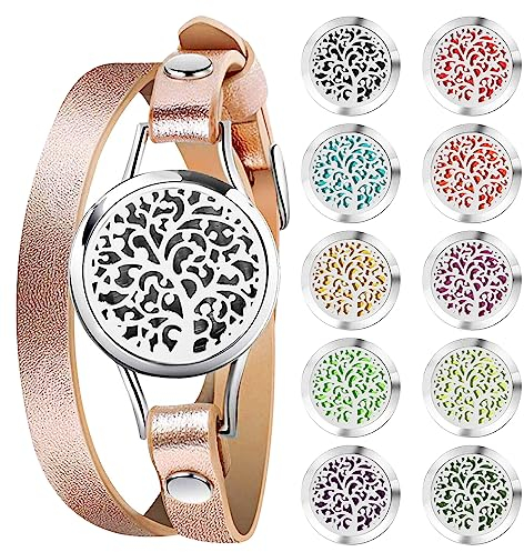 PHOGARY Aromatherapie Armbänder, Armreifen, mit Lederarmband für Valentinstag, Muttertag, Geburtstag, Geschenk, Baum B