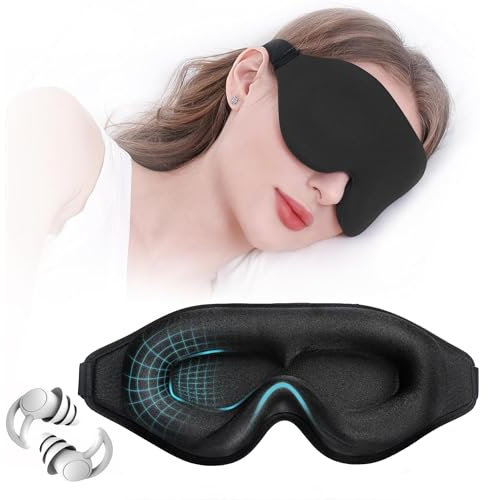 100% Blackout Sleep Mask for Men & Women, Ultra Soft & Comfortable Eye Mask for Sleeping, Sleep Eye Mask with Zero Eye Pressure, Sleeping Mask Includes a Storage Pouch & EarPlugs (Titanium Black)