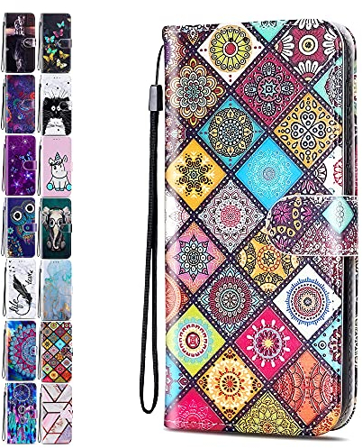 Lederhülle für Samsung Galaxy S20 Hülle Muster Gitter Mandala Handyhülle Flip Case Cover Schutzhülle mit Kartenfach Handytasche für Mädchen Damen