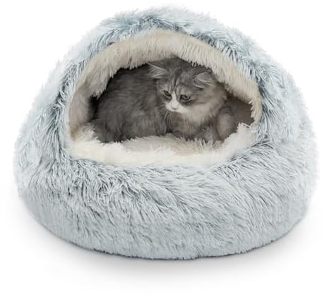 CATISM Cat Bed for Indoor Large Cat Cave Dog Bed Washable Non-Slip Cats Igloo Pod Windproof Fluffy Nesting for Pets(Grey, XL)