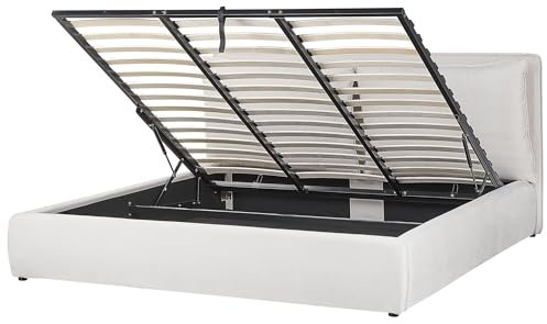 Beliani Bett Samt cremeweiß mit Kopfteil Bettkasten Lattenrost 180x200 cm Modern Bajonna