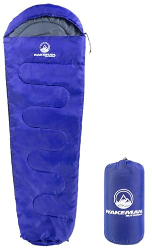 Mummy Sleeping Bag - Adult Cold Weather Sleeping Bag Rated to 25°F - Waterproof with Drawstring Hood - Camping Equipment by Wakeman Outdoors (Blue)