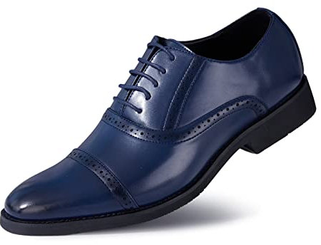 Rodawu Herren Anzugschuhe Schnürhalbschuhe Business Lederschuhe Oxford Derby Schuhe Hochzeit Schuhe Dunkelblau 40