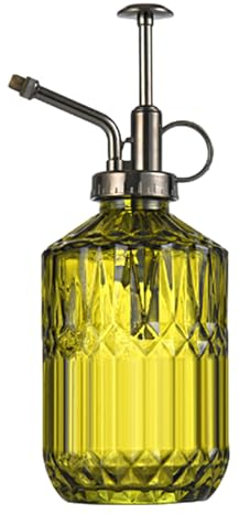 Glas Sprühflasche Pflanzen, 400ml Einhand-Gießkanne, Vintage Style Spritzer mit antiker Messingpumpe, Kleiner Pflanzensprüher Mister (Gelb)