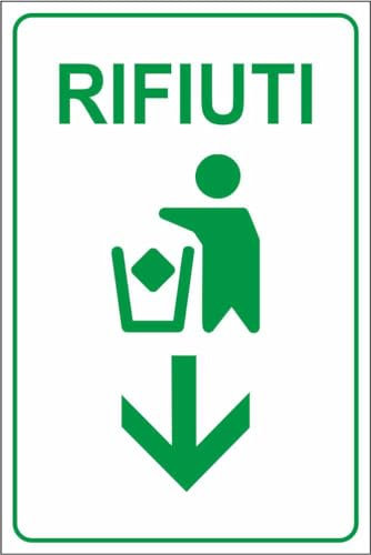 M-ITALY CARTELLO SEGNALETICO - RIFIUTI - Adesivo Extra Resistente, Pannello in Forex, Pannello In Alluminio (20x31, Plastica)
