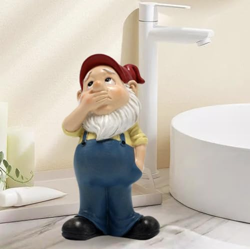 Summerdate Gartenzwerg-Statue für drinnen und draußen, 15.5cm Nasenhaltende Harzfigur für Terrasse, Rasen, Veranda, Toilette, Hofdeko, lustiges Geschenk zur Hauseinweihung