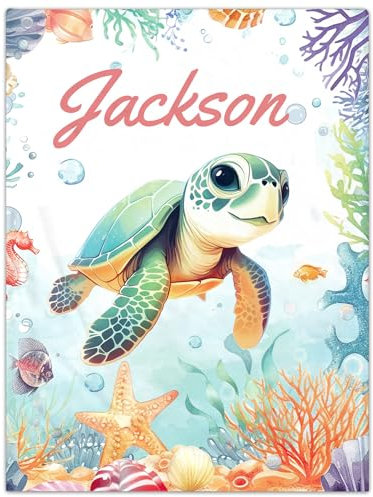 SearchI Personalisierte Babydecken 90x120cm,Warme und Weiche Baby-Namensdecke für Kinderzimmer,Kinderwagen,Kindergarten,Praktische Geschenke für frischgebackene Mütter und Babys,Schildkrötemuster