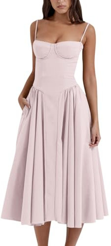 Generic Cocktailkleid Damen, Kleider Ab 50 Jahre Damen Festlich Party Jeanskleid Enges Kleid Ballkleid Weiß Konfirmation Outfit Mutter Rückenfreie Kleider Grünes Kleid Damen Erstkommunion (Rosa,M)