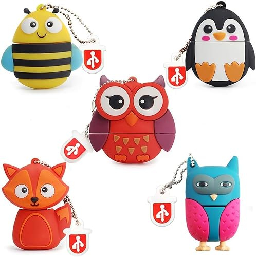 BORLTER CLAMP Memoria USB 8 GB, USB 2.0 Pendrive Memoria Flash USB para Almacenamiento Externo de Datos con Bonito Diseño de Animales 5 Piezas, Regalo para Estudiantes y Niños