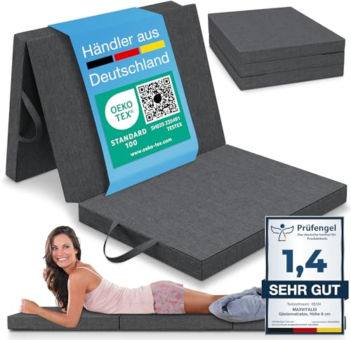maxVitalis Klappmatratze 90x200 cm, 8 cm hoch, Gästematratze klappbar, Faltmatratze, Faltbare Matratze, Bandscheibenwürfel, Reisematratze, Gästebett klappbar, Klappbett waschbar