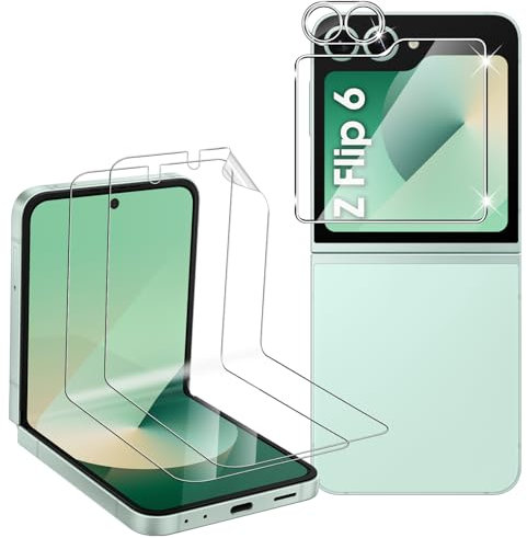 Holilo pour Samsung Galaxy Z Flip 6 5G Protecteur d'écran Souple TPU + CaméRa ArrièRe Protecteur,【2+2 Pièces】 9H Dureté aux Rayures RéSistant Verre Trempé Membrane,Protection DéCran CaméRa Film