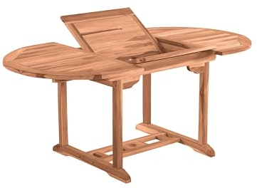 Dynamic24 Gartentisch 120cm rund ausziehbar Teak massiv Holztisch Esstisch Garten Tisch