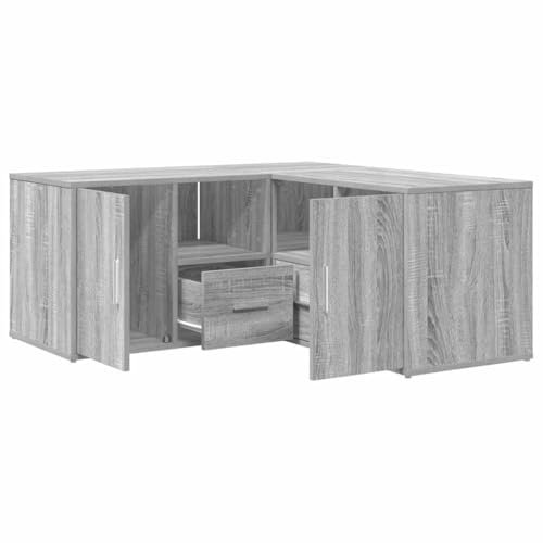 vidaXL Eckregal, Eckschrank 2 Montagemöglichkeiten, Schrank mit Stauraum, Aufbewahrungsschrank Vitrine für Wohnzimmer, Grau Sonoma Holzwerkstoff