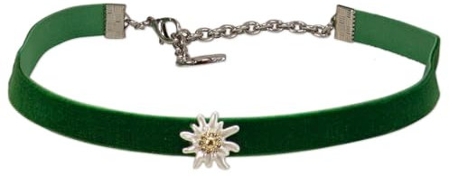 Alpenflüstern Trachten-Samt-Kropfband Strass-Edelweiß Greta mini - Trachtenkette enganliegend, Kropfkette elastisch, Damen-Trachtenschmuck, Samtkropfband schmal (waldgrün) DHK330