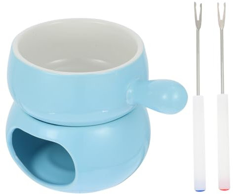 COLLBATH 1satz Einstellbarer Keramik Schokoladenfondue-Topf Mit Griff Für Cheese Fondue Und Heiße Schokolade Gabeln Inklusive - Hitzebeständig Für Ofen Und Mikrowelle Geeignet