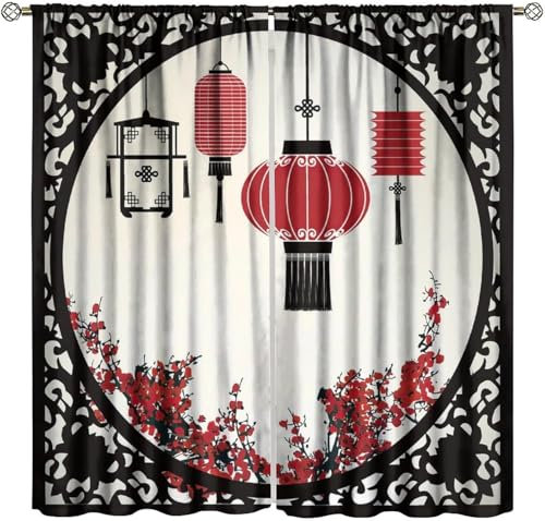 3D Vorhänge Blickdicht Gardinen Wohnzimmer Ösenvorhang 2Er Set, 170 (B) X 200 (H) cm 3D Chinesische Lampe Druck Thermovorhang Kälteschutz Schallschutz Vorhänge Fensterdekoration Für Gut 9426352322132