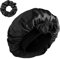 1 Stück Schlafmütze Silk Bonnet,Seide Schlafhaube,Seidenhaube zum Schlafen,Verstellbar Nacht Schlaf Mütze,Weiche Satin Haarhaube mit Gummizug,Anti-Rutsch Bonnet Sleep Cap für Damen (schwarz)