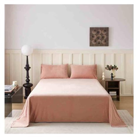 Warme Plüsch Bettlaken Cashmere-Touch Betttuch Flanell Fleece Laken Leintuch Haustuch ohne Gummizug vielen Größen und Farben(Pink,245x270cm)