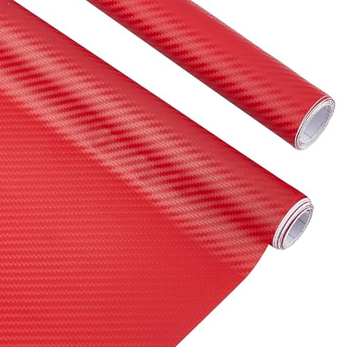 SUPERFINDINGS 2 Rolls 1.5x0.3m/Roll 3D Red Carbon Fiber Vinyl Wraps Car DIY Wrap Self-Adhesive Vinyl Roll Film for Automotive Use Twill Weave Sheet Sticker for Car PC Cases