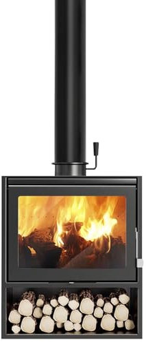 Holzofen Aus Gusseisen, Neuer Holzofen Mit Keramikglasfenster Heizofen, Robuster Holzofen Für Den Innenbereich, 60×49×85 cm Holzofen mit Schamottsteinen mit Sichtfenster