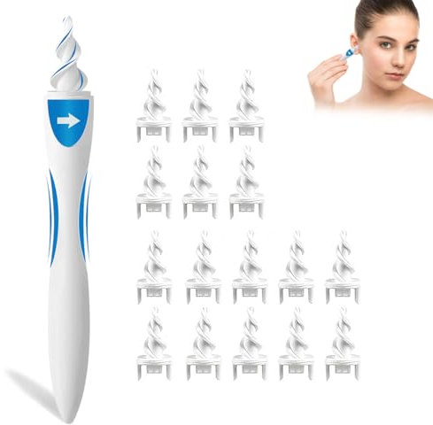 Limpiador Oidos Adultos,con 16 Suaves Flexibles 360 Grados Espiral Silicón,Quitar Cera Oidos,Kit De Limpieza De Oídos,Limpia Orejas Humano Para Niños y Adultos,Herramientas De Limpieza De Oídos