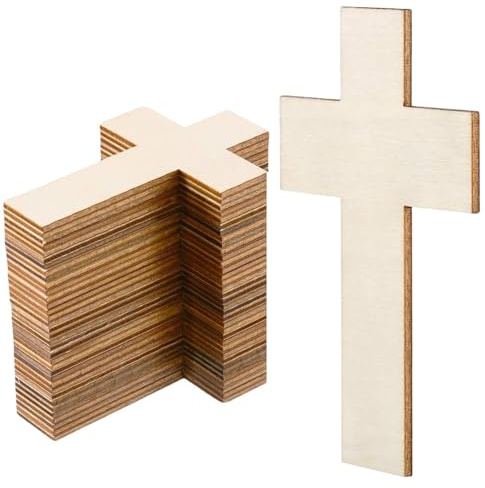 LANZLC Holzkreuz zum Bemalen, 40 Stück Kreuze Basteln, 11x7 cm Dünne Kreuz Anhängers aus Sperr Holz, Kreuz Ornamente Chip Handgemachte Graffiti Dekorative Malerei DIY Bastelsets für Familie