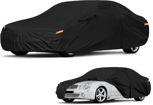 Autoabdeckung Wasserdicht für 1993-2006 Mercedes-Benz E-Class W124/W210 211 | Vollgarage Autoplane Auto Abdeckplane Winter Sommer Allwetter Outdoor Abdeckung mit Reißverschluss Tür, Windschutzbänder