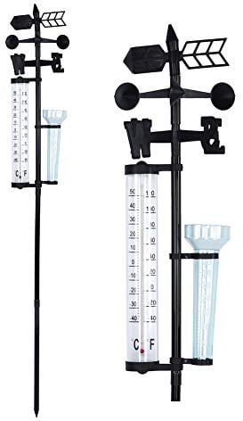 Tomvorks Gartenthermometer, Messer der Wetterstation mit Regenmesser, Windindikator, Temperaturdisplay für Garten, Einschließlich der Einstellung Zur Einfachen Installation