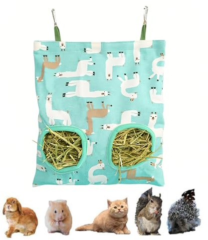 Kaninchen Heutasche, 2 Fenster Hängender Heutasche Meerschweinchen, Futtersack für Kleintiere, Aufhängen Heuraufe Futtersack für Hase Chinchilla Hamster Kleine Tiere und Heimtiere(Grün)