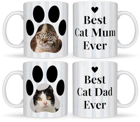 Sticky Art UK Personalised Photo Mug – Best Cat Mum or Dad Ever Gift – Custom Pet Photo Mug with Paw Print Design – Gift for Cat Lovers, Pet Keepsake