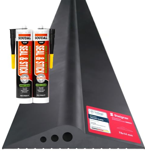 STEIGNER Seuil de garage 3,25m en EPDM noir 14mm x 78mm, SGD01 - Kit isolant avec 2x colle montage et joint porte garage pour différents types de portes – Seuil tempête, anti-courant d’air