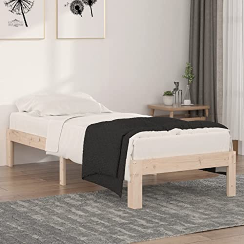 Qnhdfrt Massivholz-Einzelbett 75x190 cm Kiefer unbehandelt 193,5x78,5x30 cm Modernes Schlafzimmerbett mit Lattenrost für Jugendzimmer kleine Räume