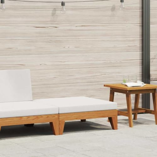 Runheo Modularer Akazienholz-Fußhocker, Cremeweißes Kissen, Massivholz, 66x66x20 cm, für Garten, Terrasse, Balkon, Lounge-Set