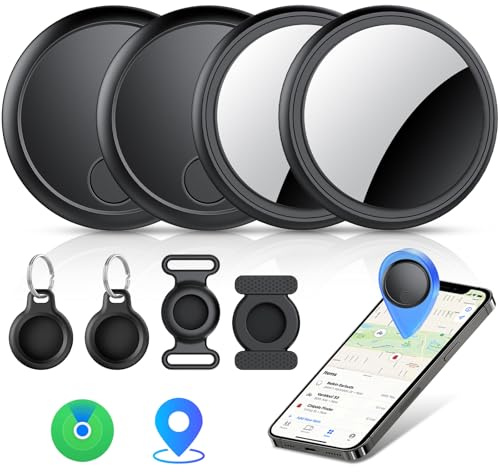 Air Tracker Tags 4 pack Black,Bluetooth Tracker Works with Apple Find My APP (iOS Only) Replaceable Battery Last 2 Year, IP68 Waterproof,100dB Sound,Item Locator for Keys/Luggages/Suitcases