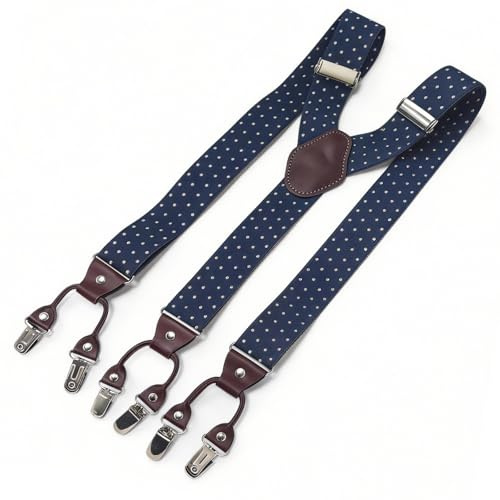 Hosenträger Herren extra stark 3,5 cm Hosenträger Herren breit mit brauem Leder in Y-Form lang - Starke Clips passend für Anzug Jeans Chinos Vintage Rockabilly Suspenders