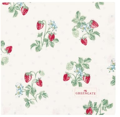 Greengate Stoffserviette Berry Weiß mit Erdbeeren 40x40 Serviette Baumwolle