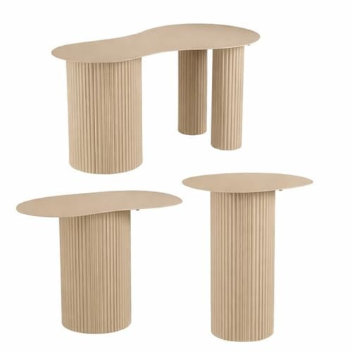 MICA Decorations Lux Beistelltisch – Set aus 3 – Couchtisch Set – Couchtisch – Beistelltische Wohnzimmer – 80 x 43 x 40 cm – Eisen – Hellbraun