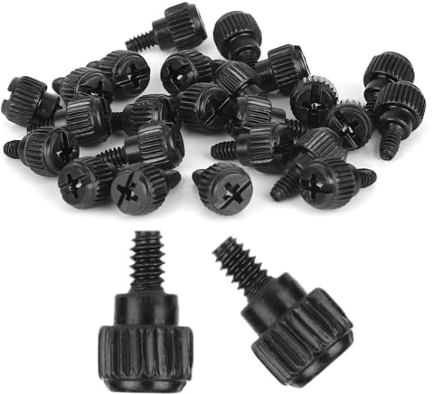 30pcs Computer Case Thumb Screws, 6-32 Thread M3.5x6mm PC Case Fastener Screws for Computer Motherboard Cases Cover Power Supply PCI Slots Drive Bay Installation(Black)