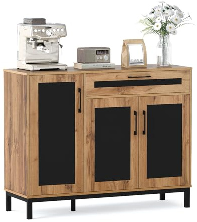 GIANTEX Sideboard, Kommode mit Schublade, 3 Türen, Küchenschrank Holz, Buffetschrank, Vorratsschrank, Aufbewahrungsschrank für Küche, Esszimmer, Wohnzimmer, Schlafzimmer