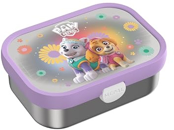 Mepal - Brotdose Edelstahl Campus - 750 ml - Paw Patrol Girls | Bento Box Kinder - Brotdose Edelstahl Kinder mit Fächern & Gabel - Meal Prep Box mit Clip-Verschluss