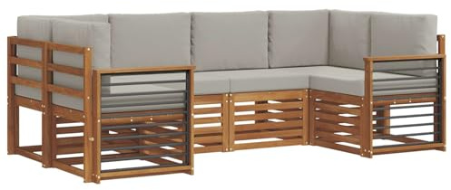 vidaXL Sofagarnituren 6 pcs Natürlich und Hellgrau Massivholz Akazie, Garten und Terrasse, modernes Outdoor-Sofa, gemütliche Lounge, langlebige Sitzgruppe
