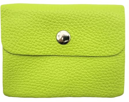 Mini Geldbörse Leder Made in Italy | Echtes Rindleder | Kompakt 11x8,5cm | 50g leicht | 3 Fächer | Druckknopf | Damen Herren | Münzfach Scheinfach | Portemonnaie (Limette)