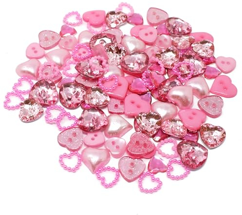 100 Stück gemischte rosa Herzen aus Harz mit flacher Rückseite zur dekorativen Verzierung von Karten
