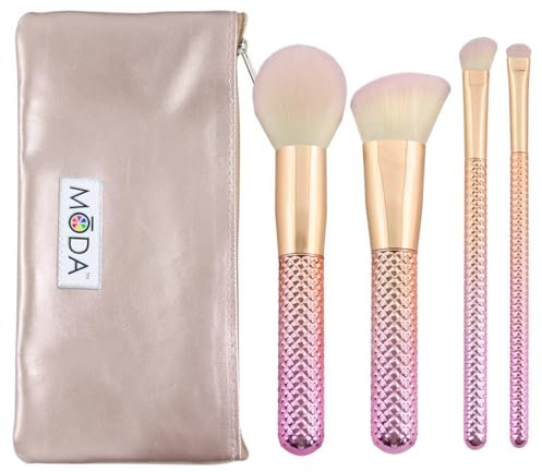 Moda Royal & Langnickel Full Size Metallic Rose Complete Face 5pc Makeup Brush Set with Pouch, Includes - Round Powder, Angle Kabuki, Angle Shader, and Smudger Brushes, Rose` Ombre,MSET-RCK4